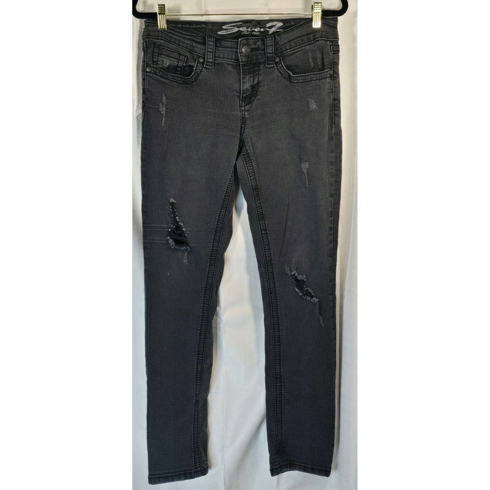 Seven 7 Distressed Skinny Straight Women's Size 8 Black Denim jeans
